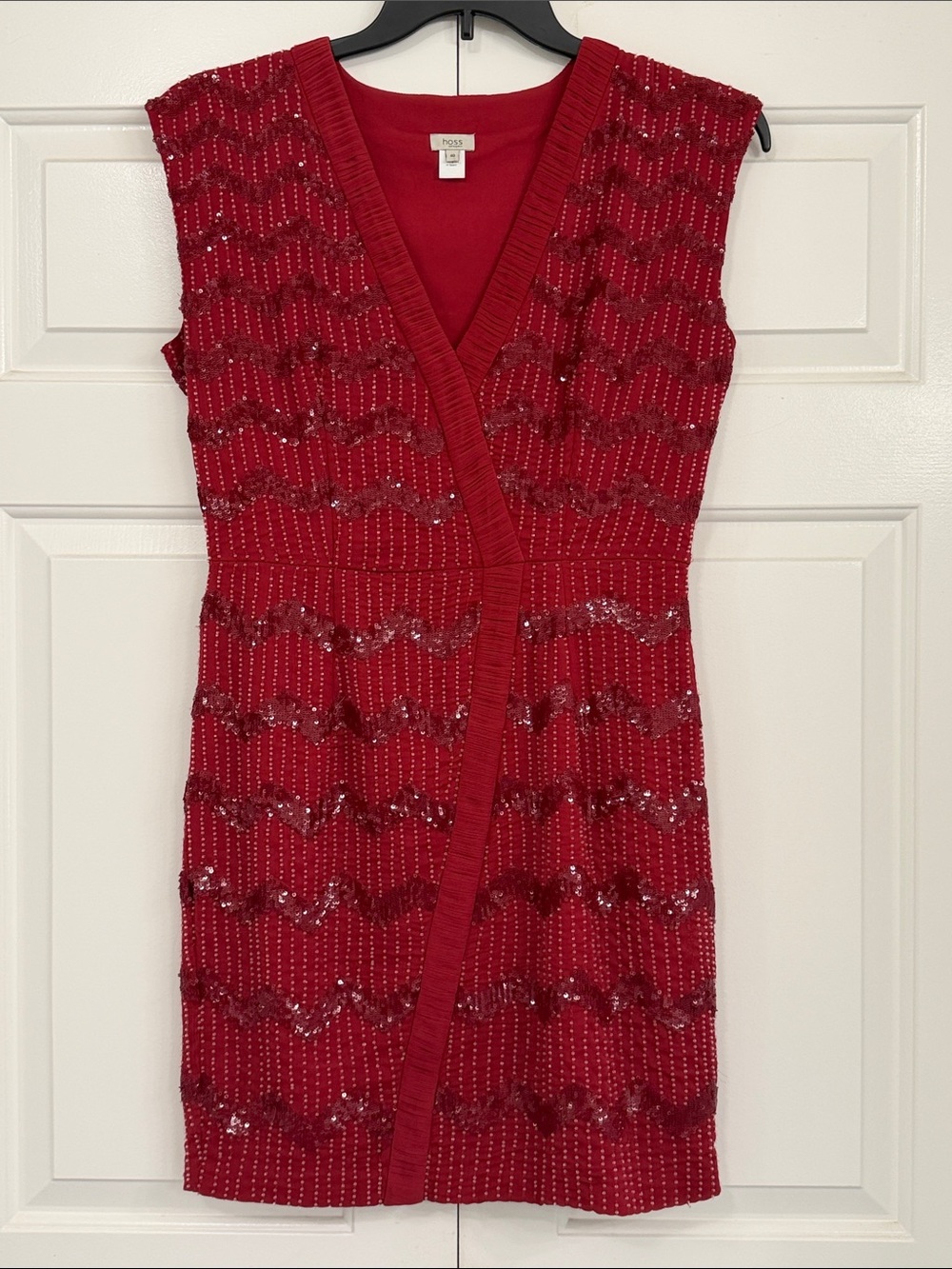 HOSS Intropia Burgundy Sequin V-Neck Sleeveless Dress Size 40